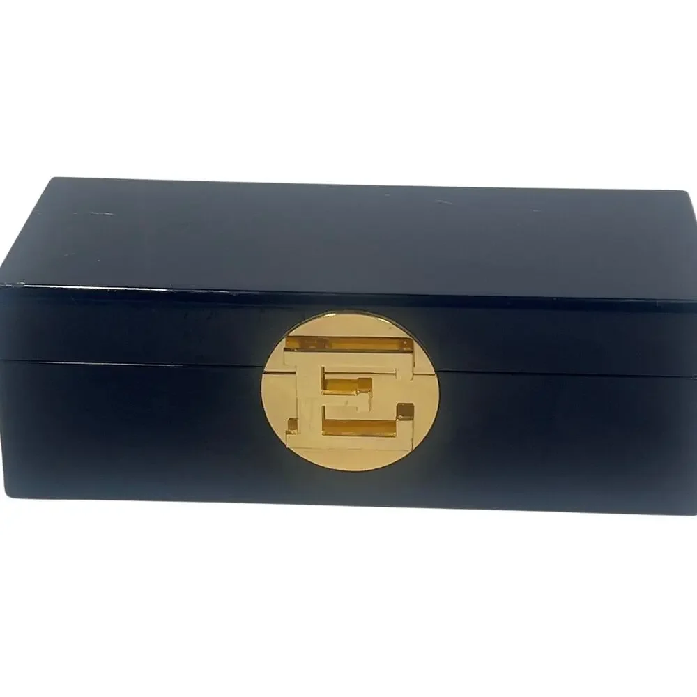 C Wonder Blue Lacquered Monogram Jewely Box E Initial Case 10.75 x 4.5 x 3.75